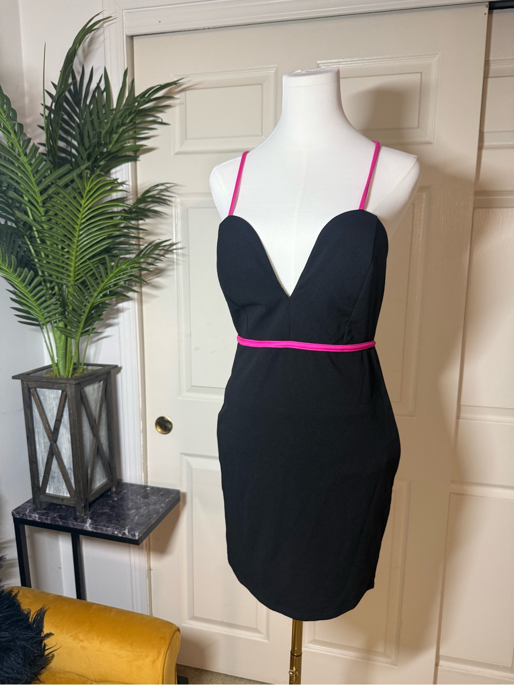 Windsor Black Mini Dress With Hot Pink Trim